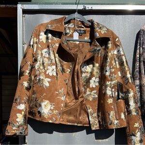 NWT - a Moto-style jacket, brown with silver and gold pattern, Size M